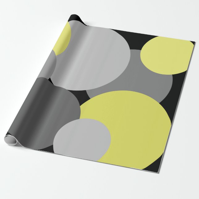 Gult och Grått Polka dots Presentpapper (Utrullad)