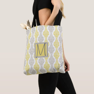 Gult och Grått Trendig Monogram Tygkasse