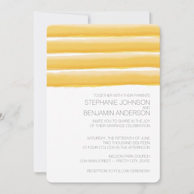 Gult och Grått Watercolor Rand Bröllop Inbjudningar (Framsida)