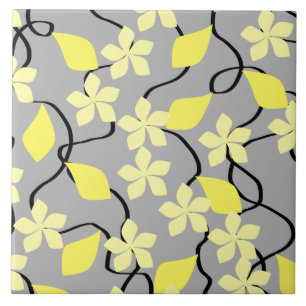 Gult- och gråttblommor. Blom- modell Kakelplatta
