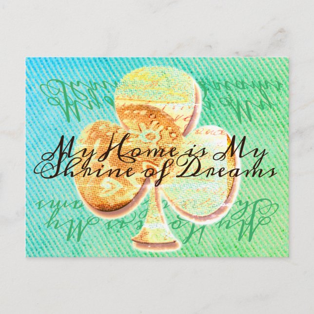 Gult och Grönt arbetsyta klöver med texten Vykort (Framsida)