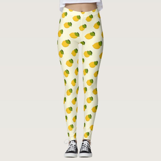 Gult och Grönt av citrusfrukt i Lemon Mönster Cute Leggings (Framsida)