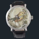 Gult och Grönt Bird on Vintage Background Armbandsur<br><div class="desc">Den här blandningen av målning och skissering visar en närbild av en gult- och grönt-fågel på en enkel svart och beige bakgrund. Det vita linjerna i bakgrunden lägger till en vintage. Den här bilden skulle passa perfekt på alla anpassaden av Zazzle-produkten.</div>