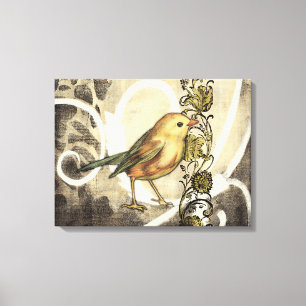 Gult och Grönt Bird on Vintage Background Canvastryck