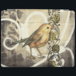 Gult och Grönt Bird on Vintage Background iPad Skydd<br><div class="desc">Den här blandningen av målning och skissering visar en närbild av en gult- och grönt-fågel på en enkel svart och beige bakgrund. Det vita linjerna i bakgrunden lägger till en vintage. Den här bilden skulle passa perfekt på alla anpassaden av Zazzle-produkten.</div>