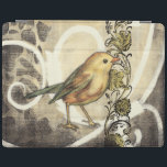 Gult och Grönt Bird on Vintage Background iPad Skydd<br><div class="desc">Den här blandningen av målning och skissering visar en närbild av en gult- och grönt-fågel på en enkel svart och beige bakgrund. Det vita linjerna i bakgrunden lägger till en vintage. Den här bilden skulle passa perfekt på alla anpassaden av Zazzle-produkten.</div>