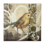 Gult och Grönt Bird on Vintage Background Kakelplatta<br><div class="desc">Den här blandningen av målning och skissering visar en närbild av en gult- och grönt-fågel på en enkel svart och beige bakgrund. Det vita linjerna i bakgrunden lägger till en vintage. Den här bilden skulle passa perfekt på alla anpassaden av Zazzle-produkten.</div>