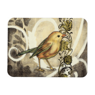 Gult och Grönt Bird on Vintage Background Magnet