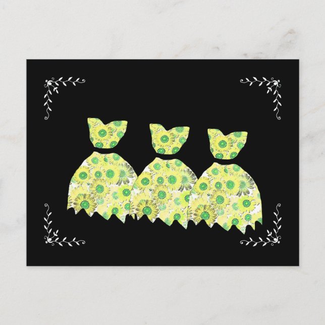 Gult och Grönt, blomsterdjup och Ram Vykort (Framsida)