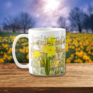 Gult och Grönt Daffodil nydagskurvor Kaffemugg