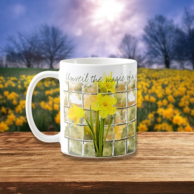 Gult och Grönt Daffodil nydagskurvor Kaffemugg (Skapare uppladdad)