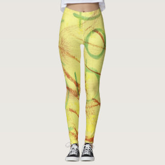 Gult och Grönt designad Legging. Leggings