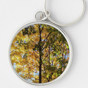 Gult och Grönt Fall Foliage Rund Silverfärgad Nyckelring