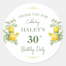 Gult och Grönt för botanisk Chic Blommigt 30års fö Runt Klistermärke