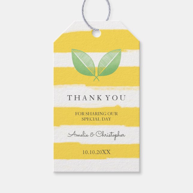 Gult och Grönt för Lemon Löv | BRÖLLOP TACK Presentetikett (Framsidan)