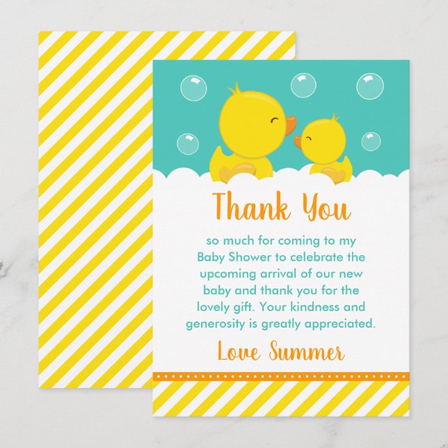 Gult och Grönt för Rubber Ducky Baby Shower Tack Kort (Fram/baksida)
