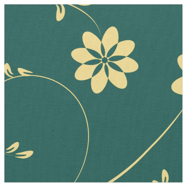 Gult och Grönt för tunt ljus, Blommönster Tyg (Närbild)