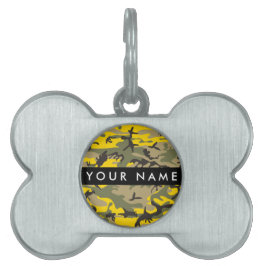 Gult- och Grönt-kamouflage Ditt namn anpassar ID-bricka Husdjur