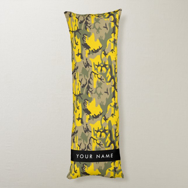 Gult- och Grönt-kamouflage Ditt namn anpassar Kroppskudde (Baksidan (Vertikal))