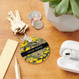 Gult- och Grönt-kamouflage Ditt namn anpassar Nyckelring