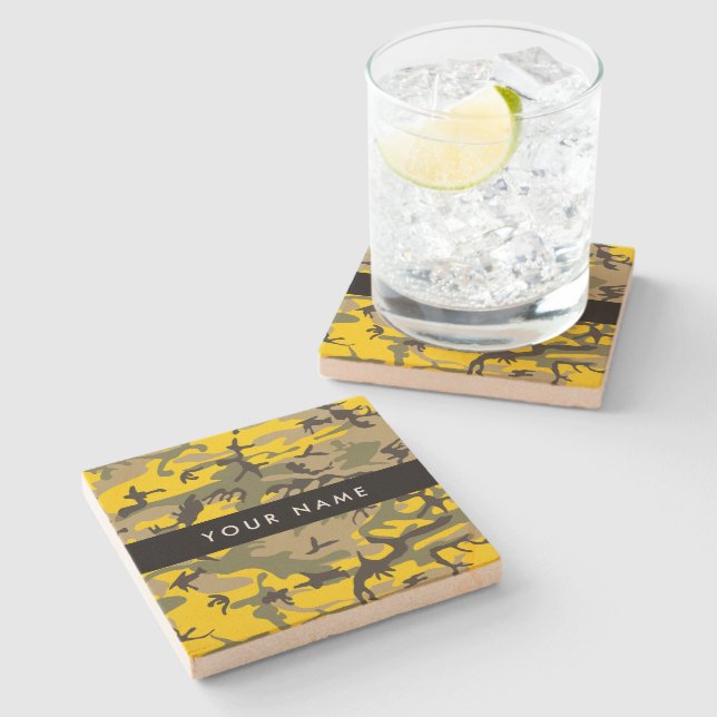 Gult- och Grönt-kamouflage Ditt namn anpassar Stenunderlägg (Sidan)