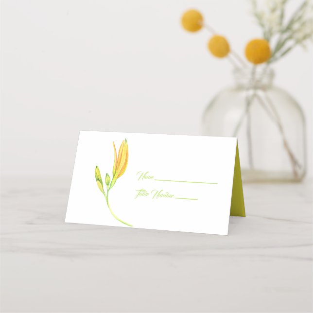 Gult och Grönt Lily Stem Namn-platskort Placeringskort (Framsida)
