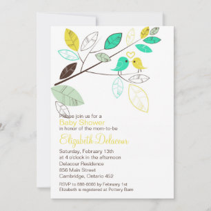 Gult och Grönt Lovebird Vår Baby Shower Inbjudningar