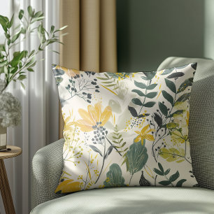 Gult och Grönt Modern Botaniska Mönster Kudde