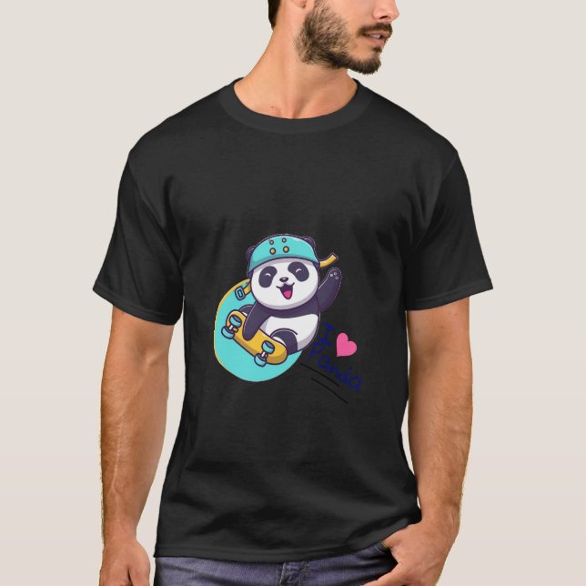 Gult och Grönt Modern Cute Panda T Shirt (Framsida)