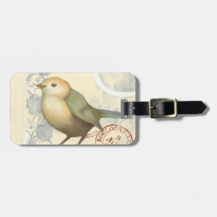 Gult och Grönt Sparrow på Vintagens bakgrund Bagagebricka