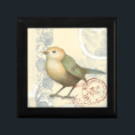 Gult och Grönt Sparrow på Vintagens bakgrund Smyckeskrin<br><div class="desc">Den här skissinspirerade bilden är perfekt för din fågelsamling. Det är enkelt och vackert att lägga till på vilken produkt som helst och det kommer att glädja vilken vintage som helst älskare. Välj den här teckningen idag.</div>
