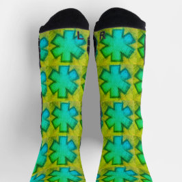 Gult och grönt "Star of Life" Ems-sockor