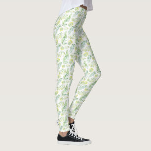 Gult och Grönt Tropical Löv Leggings