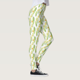 Gult och Grönt Tropical Lövs and Flowers Leggings