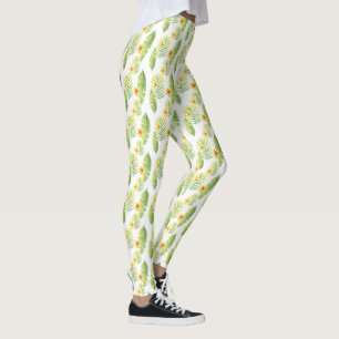Gult och Grönt Tropical Lövs and Flowers Leggings