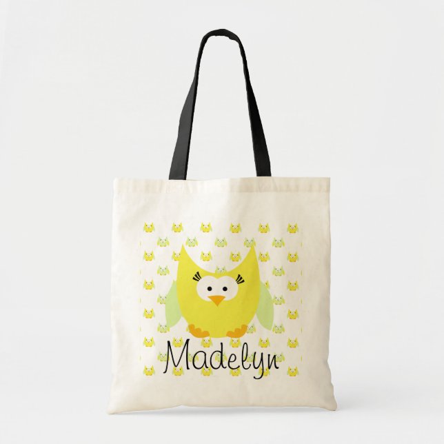 Gult och Grönt Uggla Personlig Tote Bag Tygkasse (Framsidan)