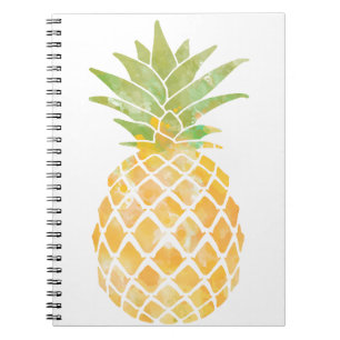 Gult och Grönt Vattenfärgsedel Ananas Stencil Anteckningsbok Med Spiral