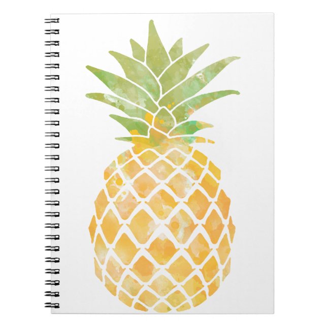 Gult och Grönt Vattenfärgsedel Ananas Stencil Anteckningsbok Med Spiral (Framsidan)