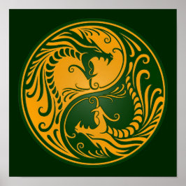 Gult och Grönt Yin Yang Dragons Poster