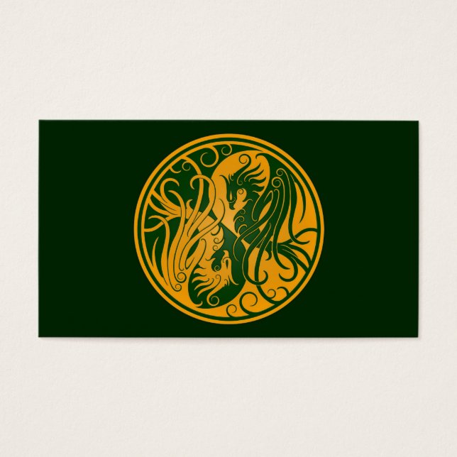 Gult och Grönt Yin Yang Phoenix Visitkort (Framsidan)