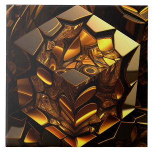 Gult och guld kub, 3D-effekt Kakelplatta