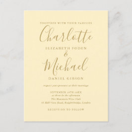 Gult och Guld-skript Bröllop Inbjudan Vykort