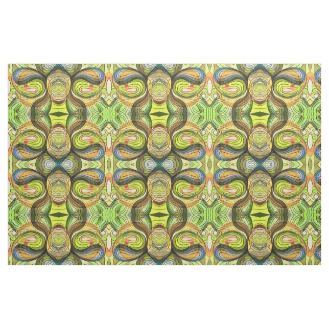 Gult och höstbrunn med svart Linjer Tyg (Fat Quarter)