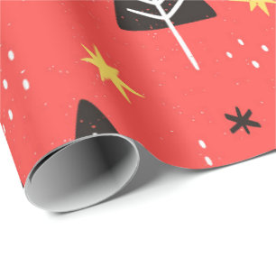 Gult och julgran Stjärna Wrapping Papper Presentpapper