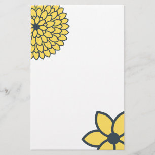 Gult och kolmodern Blommigt Brevpapper