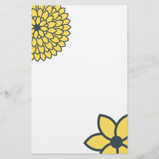 Gult och kolmodern Blommigt Brevpapper