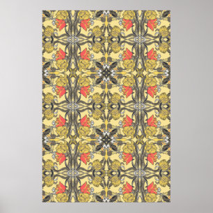 Gult och koralltulips Art nouveau Design Poster