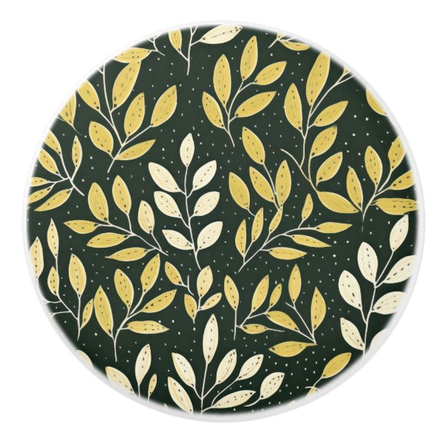 Gult och krämfärgade bladrika grenar Mönster  Knopp (Framsidan)