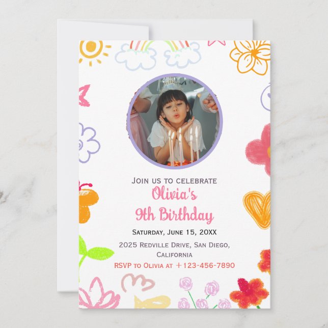 Gult och Lila Anpassningsbar Bjud på födelsedag Inbjudningar (Framsida)
