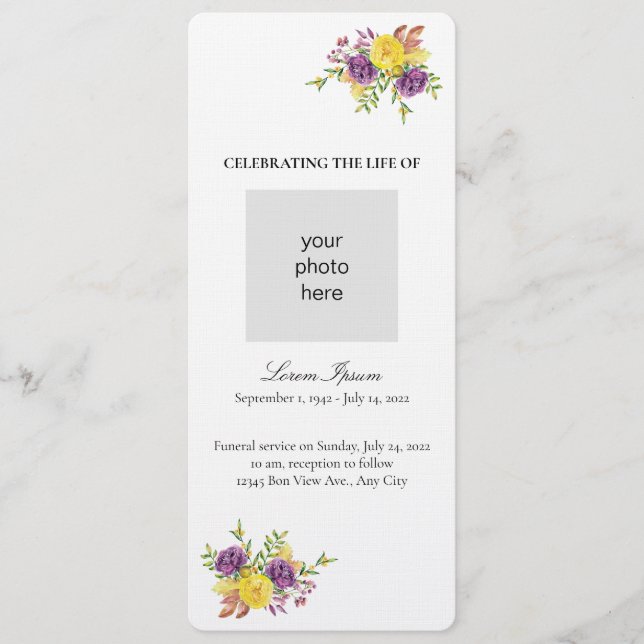 Gult och Lila botaniska spray-begravningar Program (Framsida)